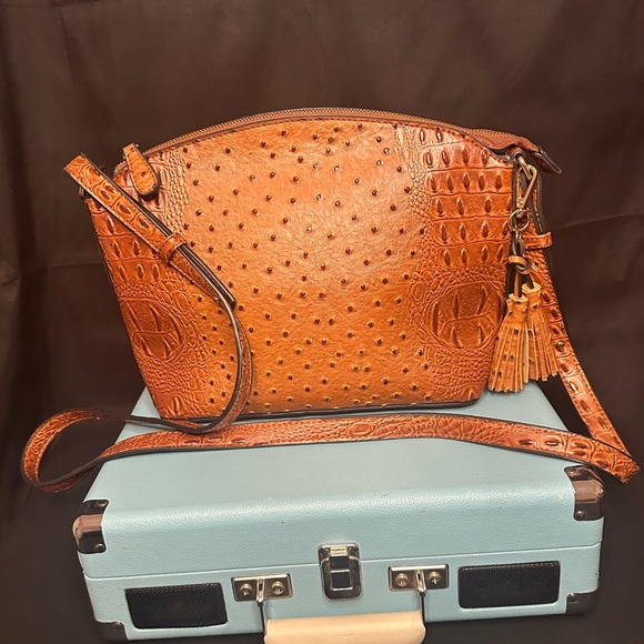 Handbags - Elegant Brown Faux Ostrich Leather Crossbody With Tassels